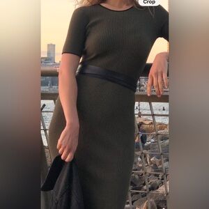 rag & bone Olive Ribbed Short-Sleeve Midi Dress